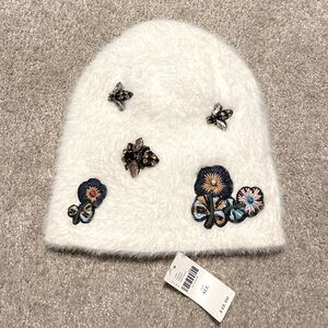 Anthropologie Beanie Sleeping on Snow ivory embroidery rhinestones beading NWTS
